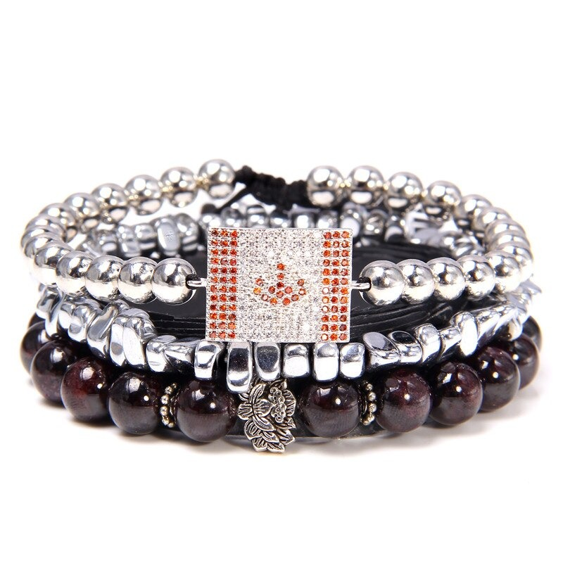 Stylish unisex charm bracelet with natural stone beads, braided design, and a flag-shaped pendant, perfect for vintage jewelry lovers.