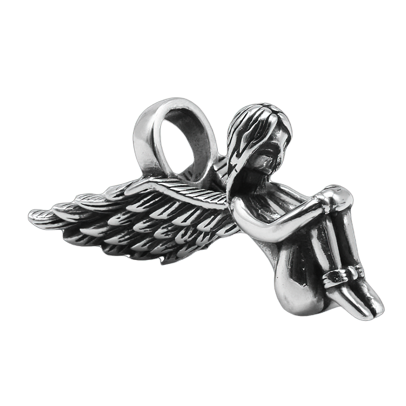 Stylish Angel With Wings Pendant Of 925 Sterling Silver / Unisex Charm Necklace Jewelry - HARD'N'HEAVY