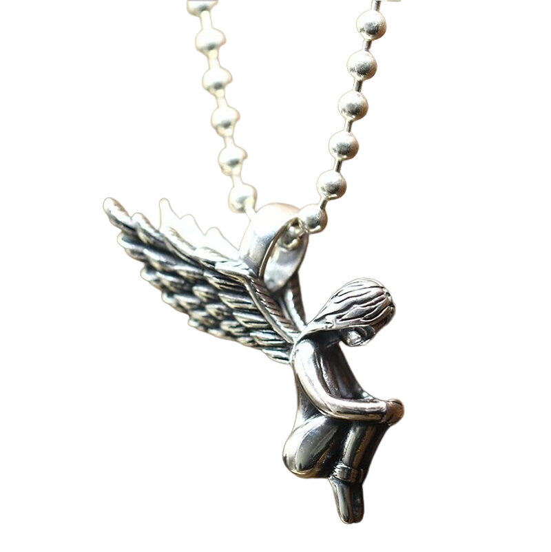 Stylish Angel With Wings Pendant Of 925 Sterling Silver / Unisex Charm Necklace Jewelry - HARD'N'HEAVY