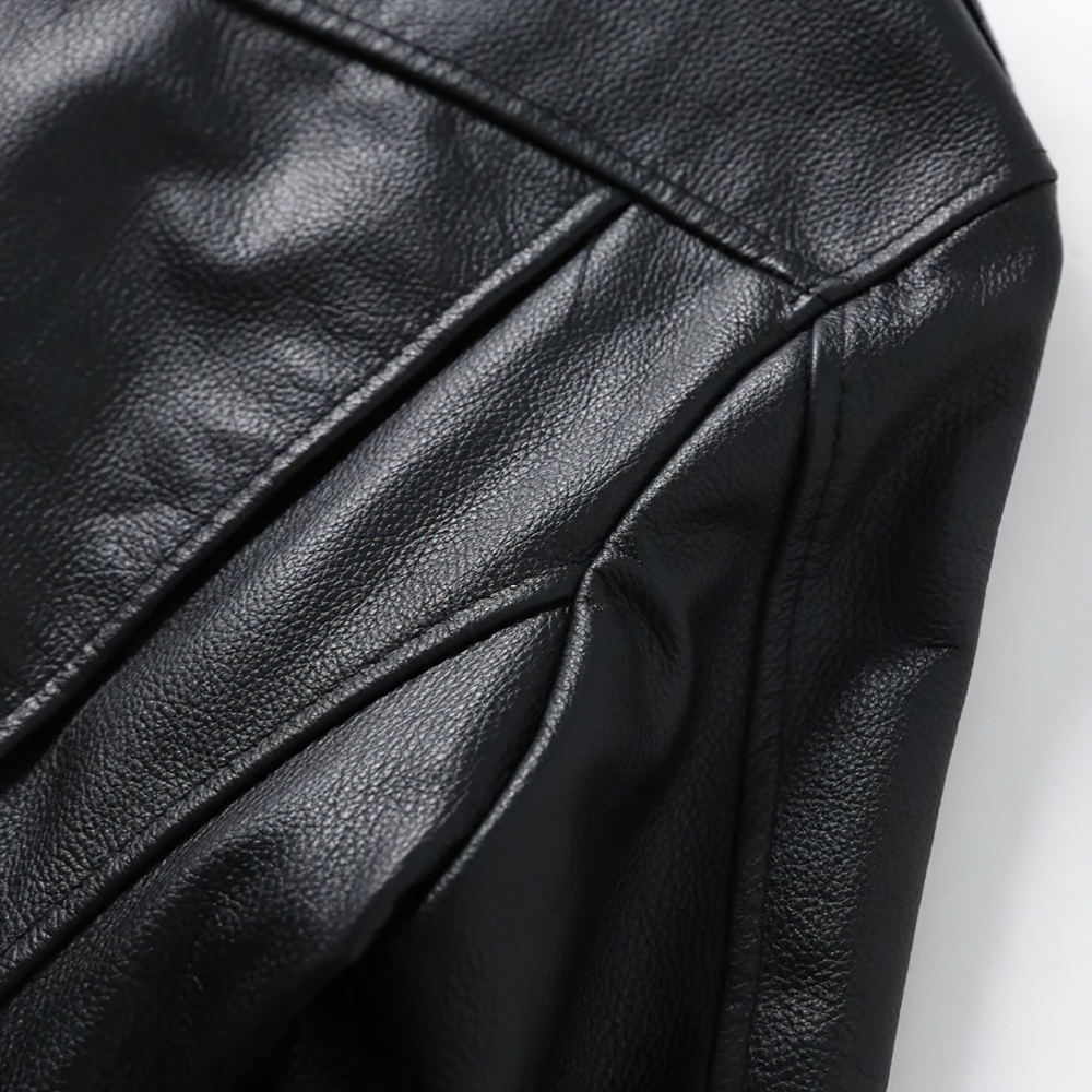 Stylish Black Men's Genuine Leather Jacket on Zipper / Motorcycle Biker Clothing - HARD'N'HEAVY