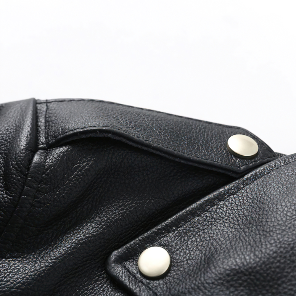 Stylish Black Men's Genuine Leather Jacket on Zipper / Motorcycle Biker Clothing - HARD'N'HEAVY