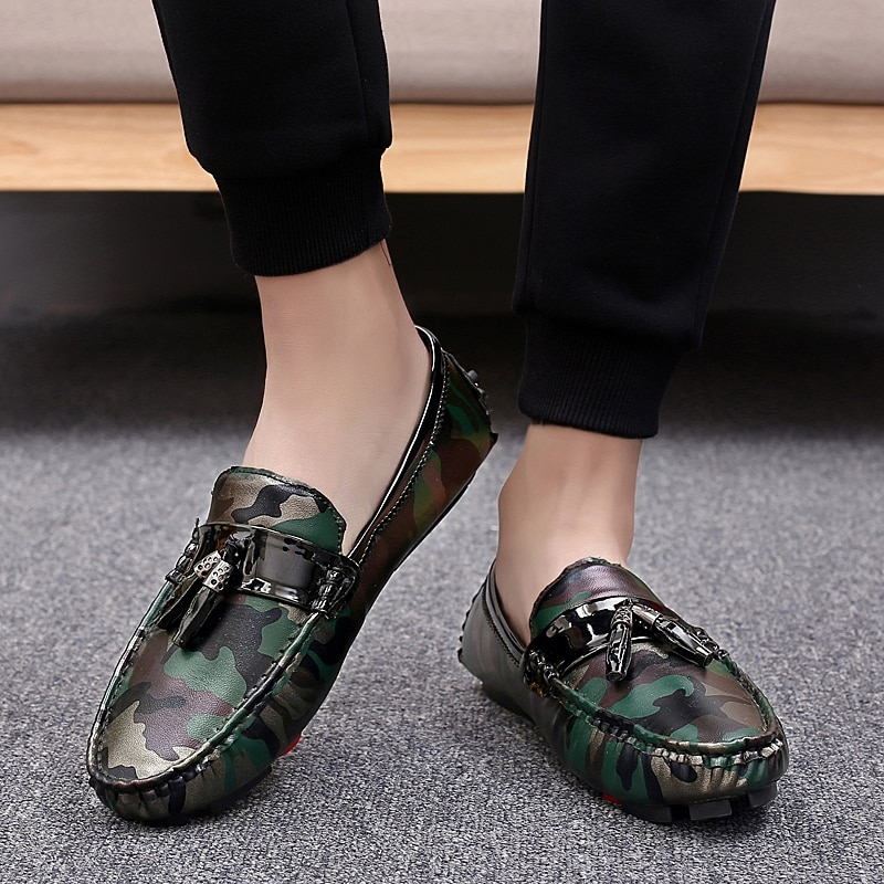 Stylish Camouflage Loafers For Men / Casual Aesthetic Breathable Shoes Of PU Leather - HARD'N'HEAVY