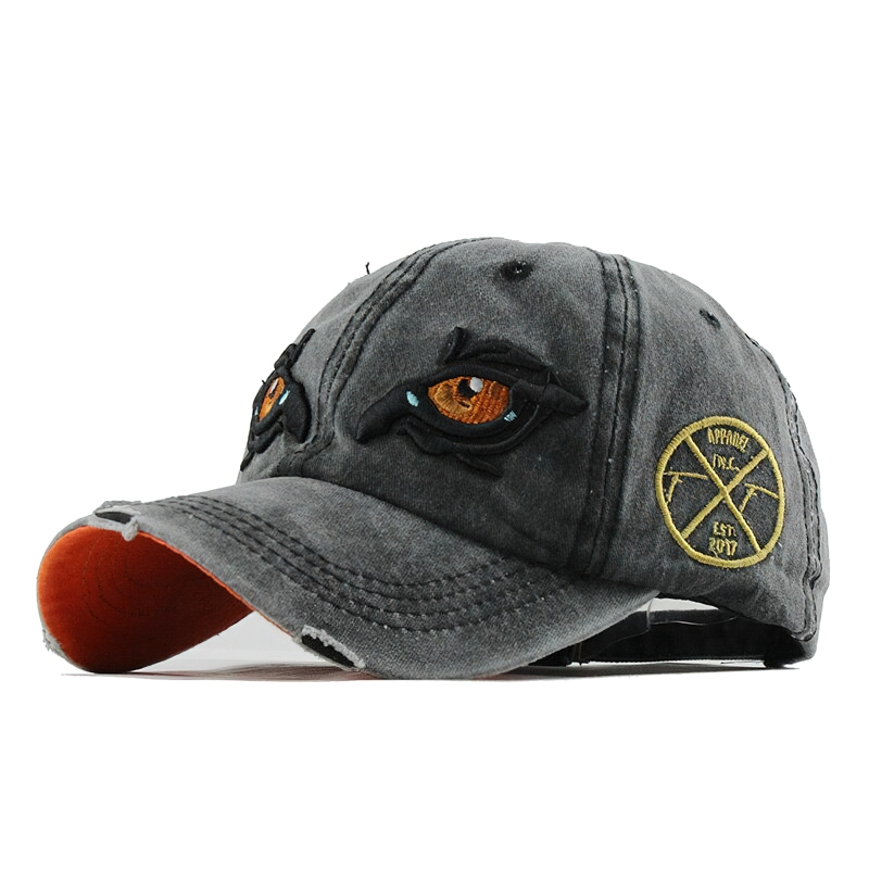 Stylish unisex cotton baseball cap with eagle eye embroidery, perfect casual accessory in gray.