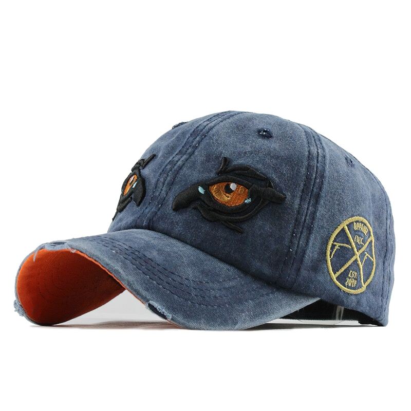 Stylish unisex cotton baseball cap featuring eagle eye embroidery in navy color, perfect casual accessory for men and women.