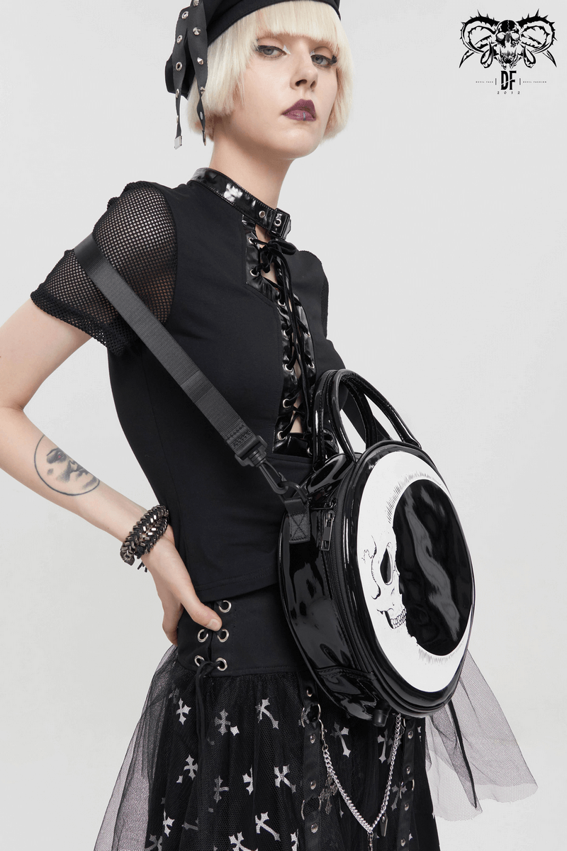 Stylish Crescent Moon Skull Round Handbag / Gothic Style Perfect Accessory for Women