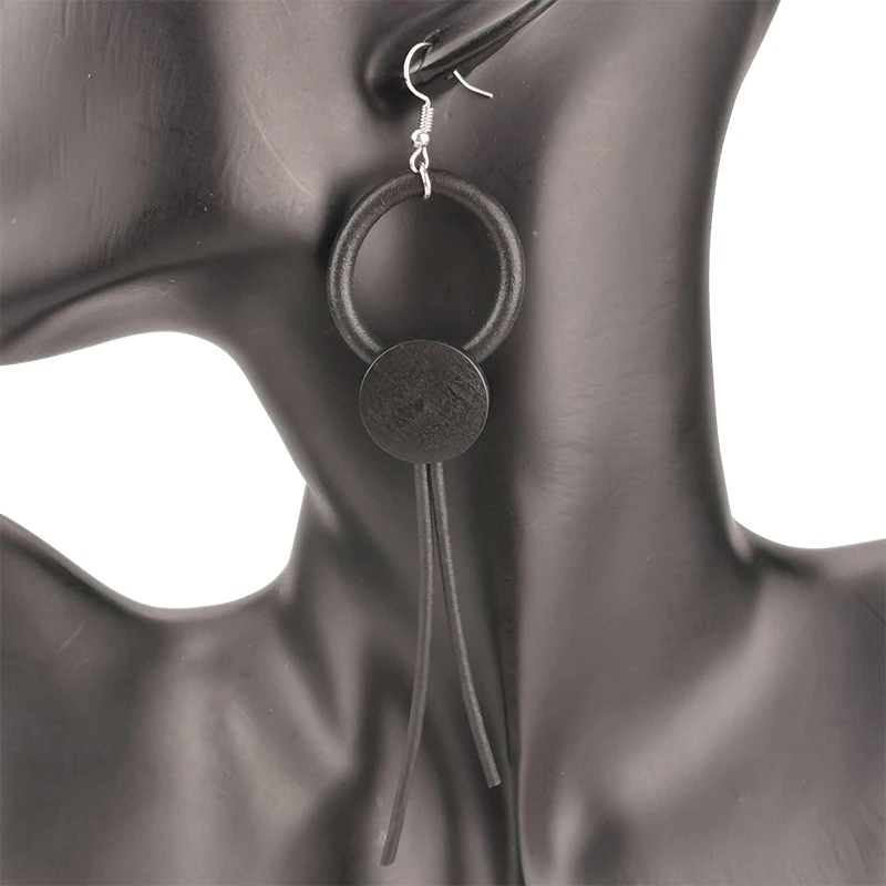 Stylish wood design long earrings for women, featuring a gothic style and quality rubber materials.