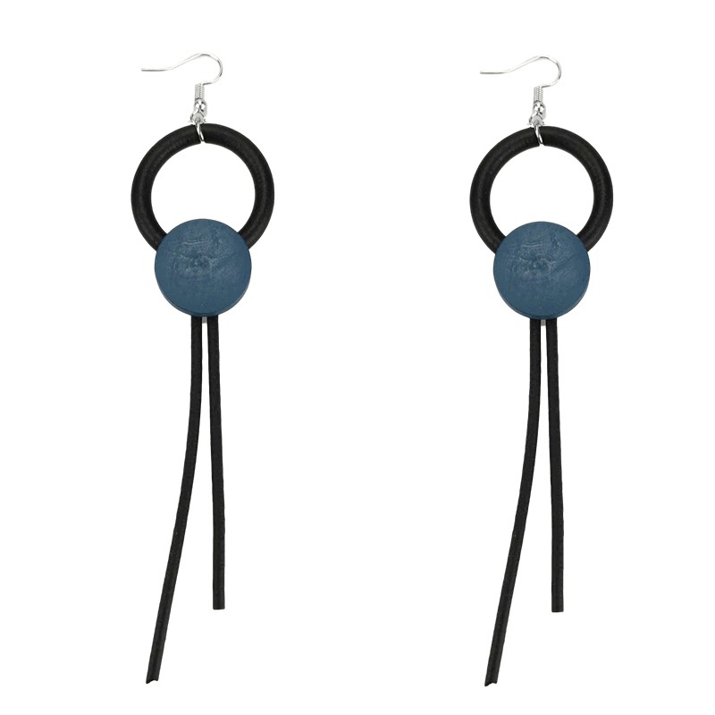 Stylish wood long earrings for women, featuring a gothic design with black rubber and blue accents.