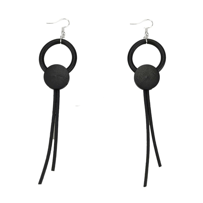 Stylish black wood long earrings for women, featuring a unique gothic design and trendy rubber accents.