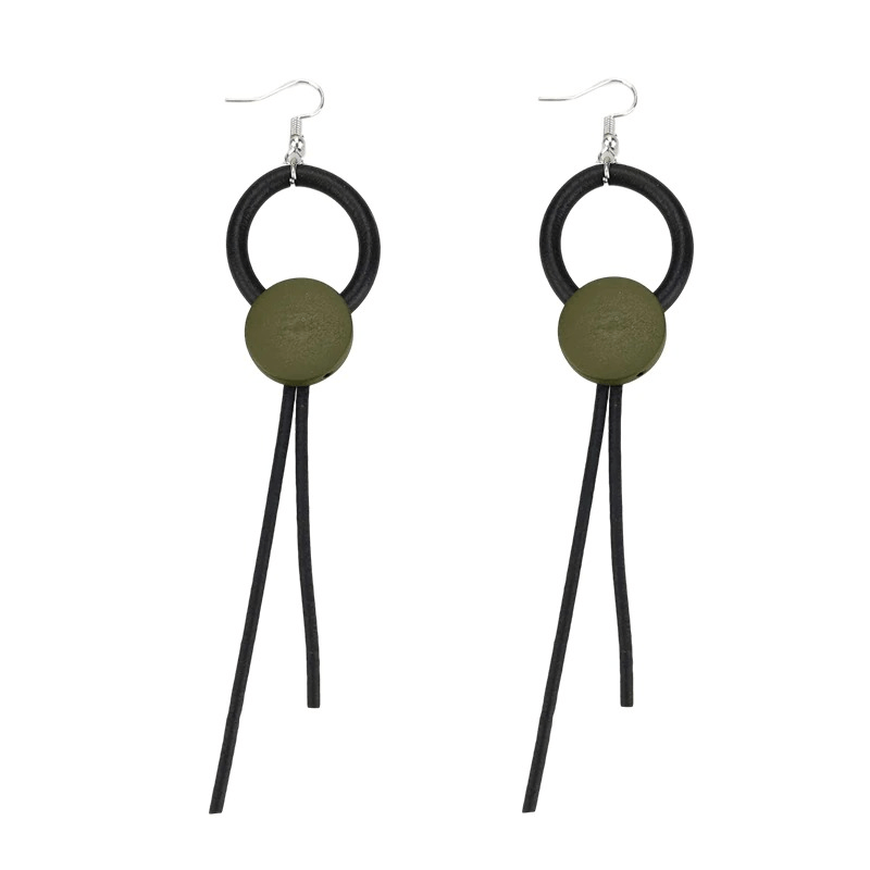 Stylish wood long earrings for women in gothic design, featuring rubber and metal accents for a fashionable look.