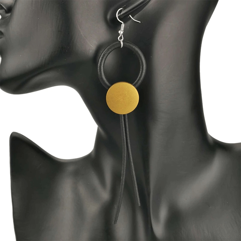 Stylish wood long earrings with a gold accent, perfect for gothic fashion lovers and chic accessories.