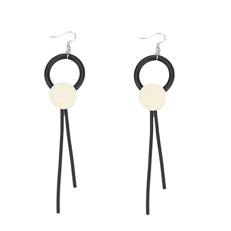 Stylish wood long earrings for women featuring a gothic design with black rubber and metallic accents.