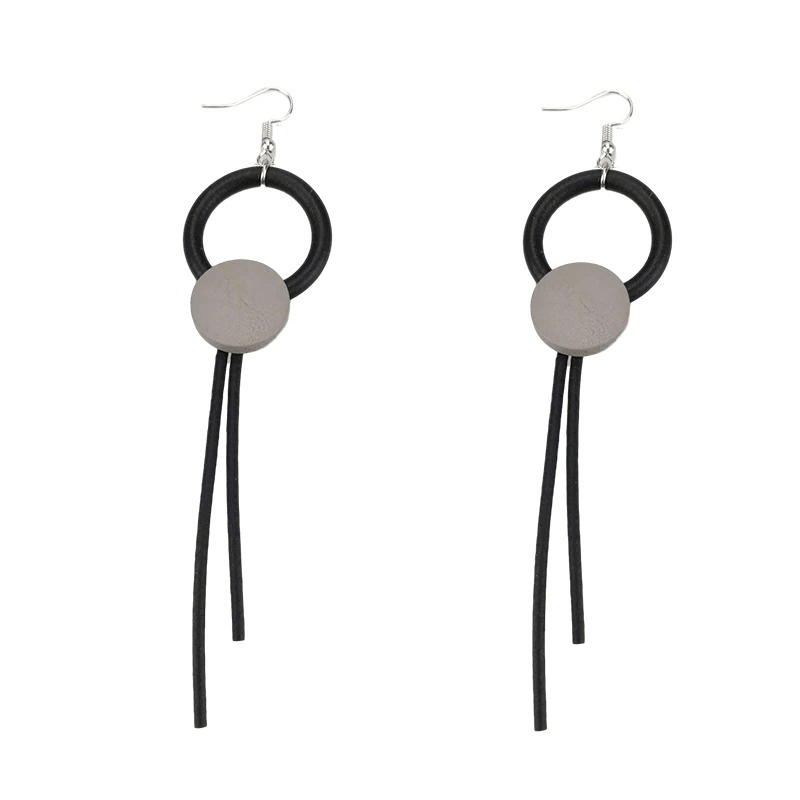 Stylish wood long earrings for women, gothic accessory with a modern design and rubber elements.