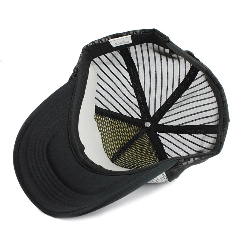 Inside view of a stylish unisex fitted mesh baseball cap showcasing quality design and modern aesthetics.