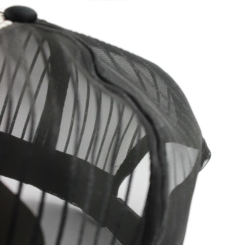Close-up of a stylish fitted mesh cap showcasing its modern design and breathable material for casual wear.