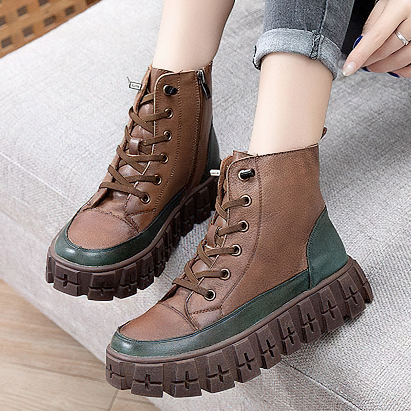 Stylish  Genuine Leather Women Boots / Casual Ladies Footwear With Platforms - HARD'N'HEAVY