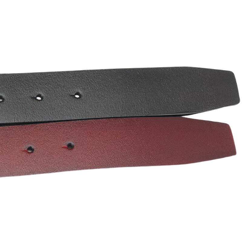 Stylish close-up of black and red unisex leather belts, showcasing quality materials for rock vintage outfits.
