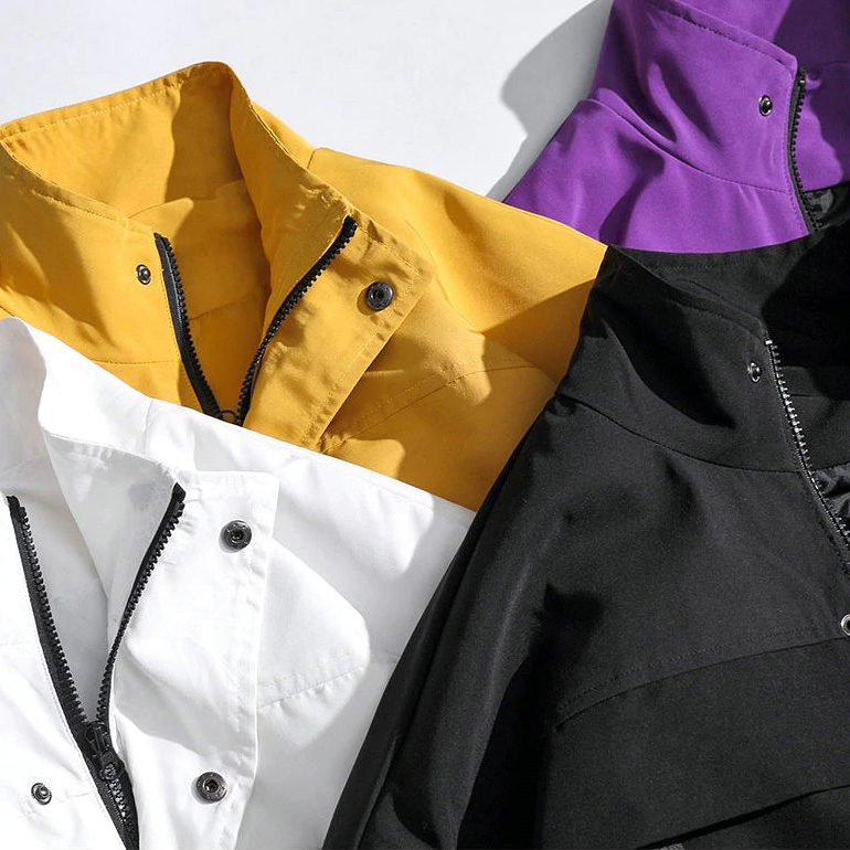 Stylish men's alternative jackets in white, yellow, and black with creative pockets and trendy design.
