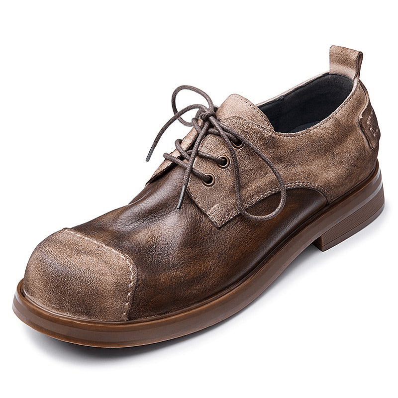 Stylish lace-up cowhide cowboy shoes for men, featuring a casual round toe design in brown.