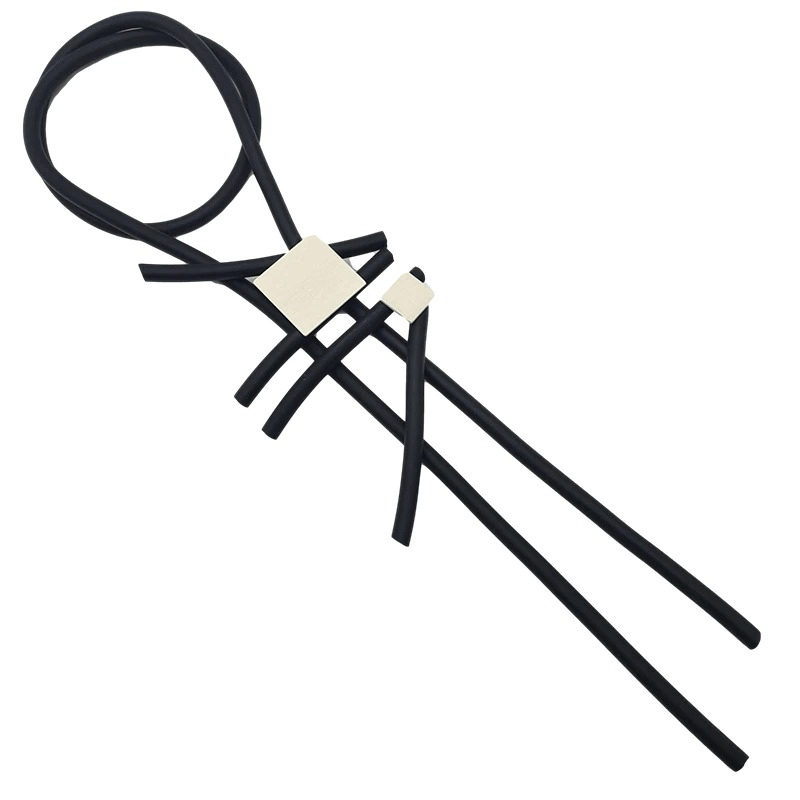 Stylish long statement necklace featuring square wood pendant and rubber accessories for a casual look.