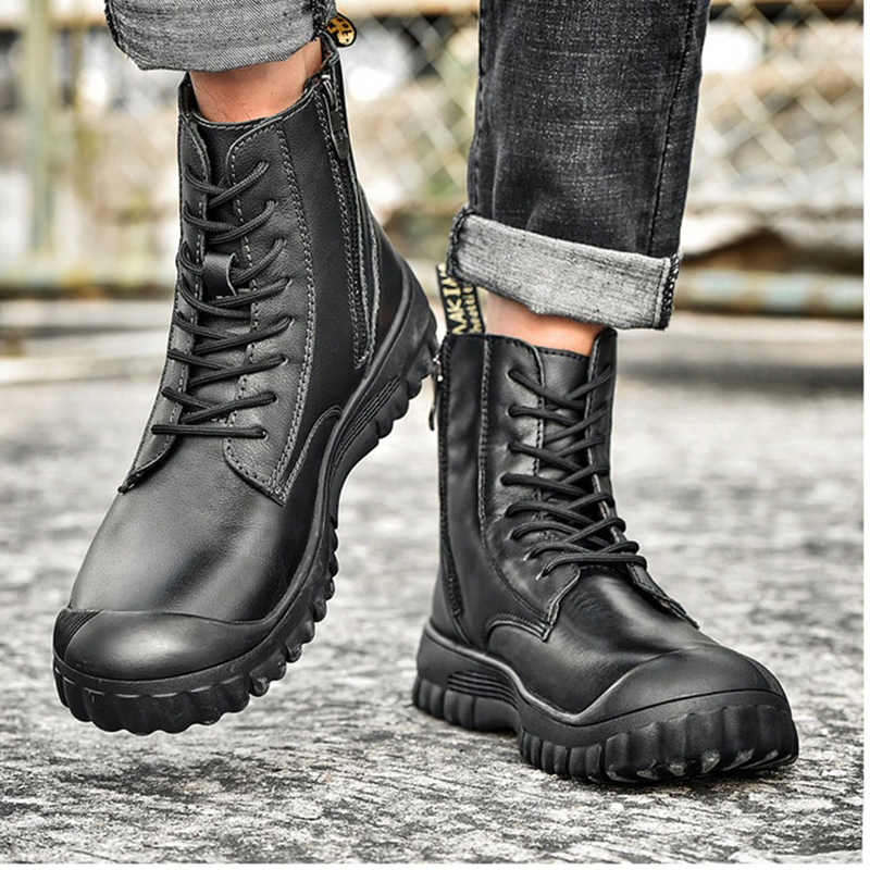 Stylish Male Genuine Leather Ankle Boots / Luxury Black Lace-up Shoes for Men - HARD'N'HEAVY