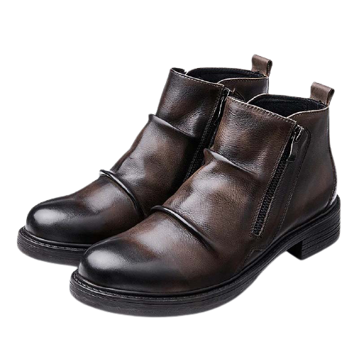 Stylish Male Genuine Leather Moto Boots / Casual Ankle Soft Short Boots For Men - HARD'N'HEAVY