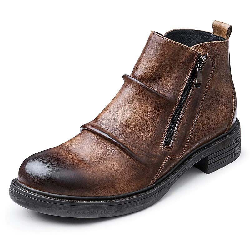 Stylish Male Genuine Leather Moto Boots / Casual Ankle Soft Short Boots For Men - HARD'N'HEAVY