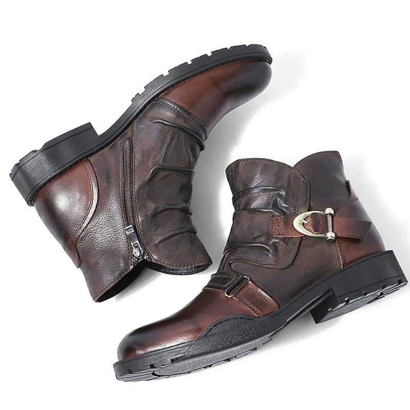 Stylish Men's Boots With Belt / Casual Footwear Of Full Grain Leather - HARD'N'HEAVY