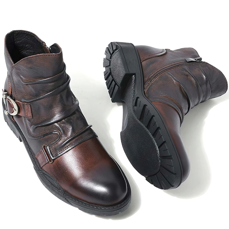 Stylish Men's Boots With Belt / Casual Footwear Of Full Grain Leather - HARD'N'HEAVY