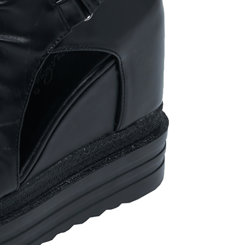 Stylish black open-toe ankle boots for women with a hollow-out design and wedge heel, perfect for casual outfits.