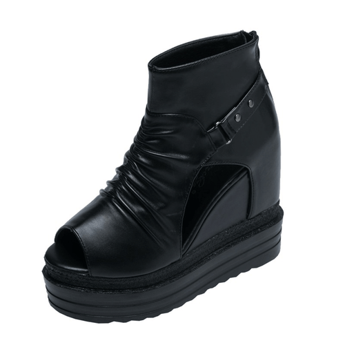 Elegantes botines con punta abierta para mujer / Cuña negra ahuecada