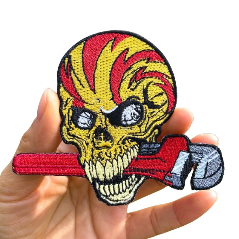 Stylish Patch Of Skull With Adjustable Wrench In Teeth / Rock Style Accessories - HARD'N'HEAVY