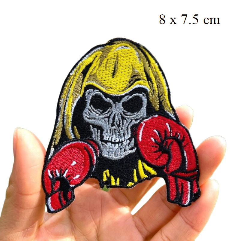 Stylish Patch Of Skull With Long Hair And Boxing Gloves / Gothic Accessory For Clothing - HARD'N'HEAVY