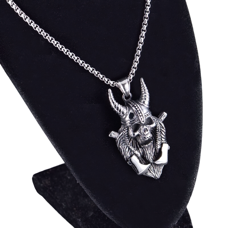 Stylish Pendand Of Viking Axe Warrior Skull / Unisex Jewelry Of Stainless Steel - HARD'N'HEAVY