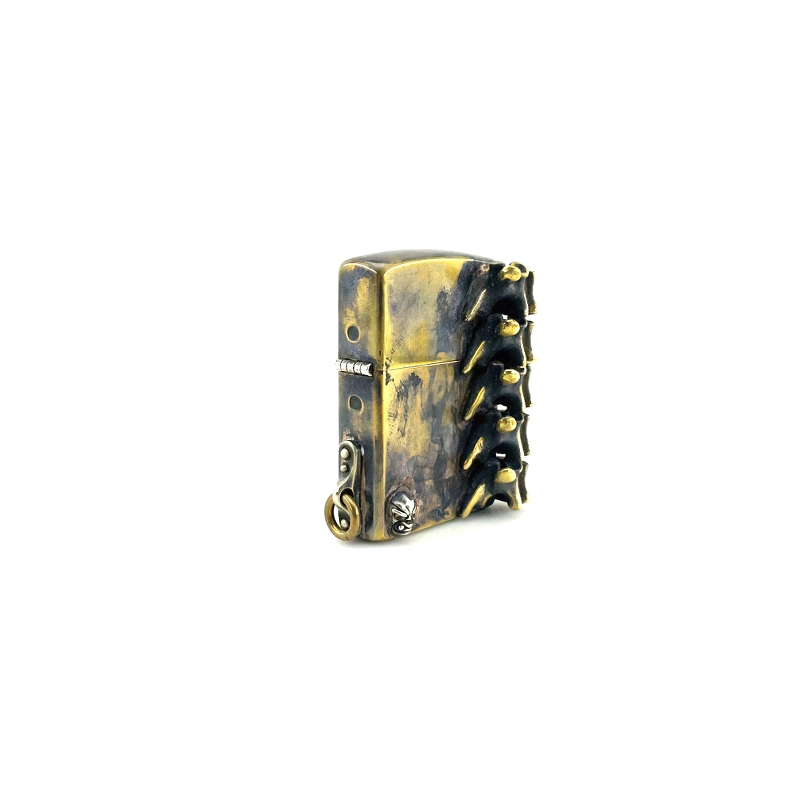 Stylish brass portable lighter box with spine design, unisex rock style accessory, perfect for storage.