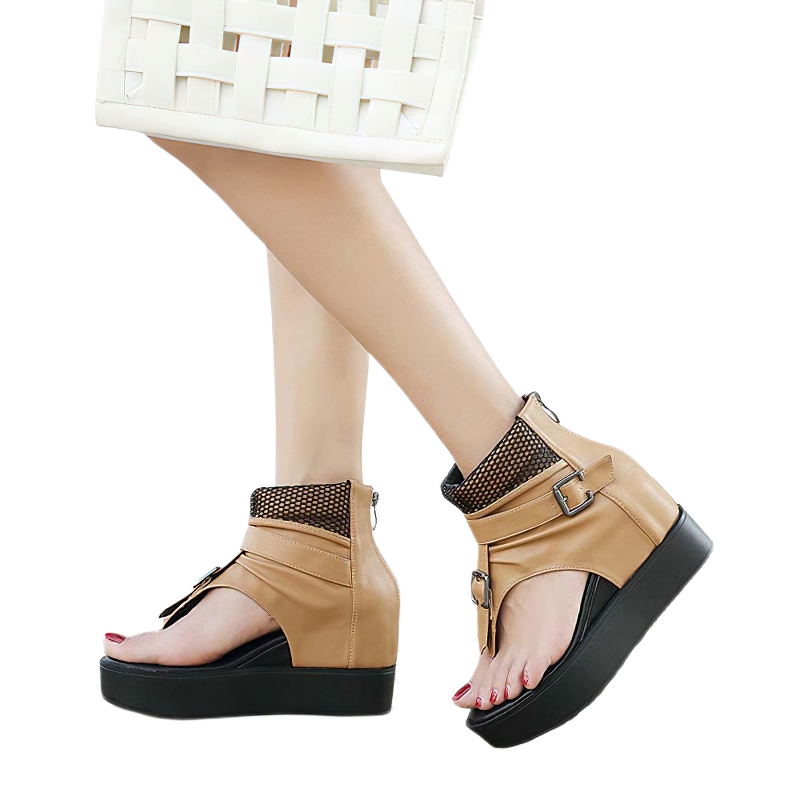 Stylish women's platform sandals with belt buckle, offering comfort and trendy casual style.