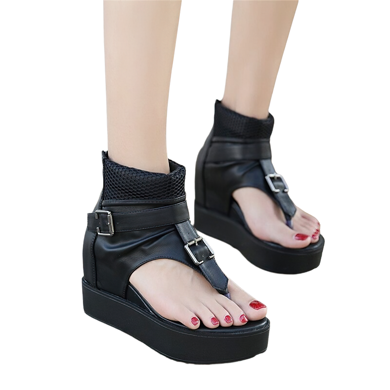 Stylish Sandal With Belt Buckle For Women / Casual Shoes Of Platforms With Zipper - HARD'N'HEAVY