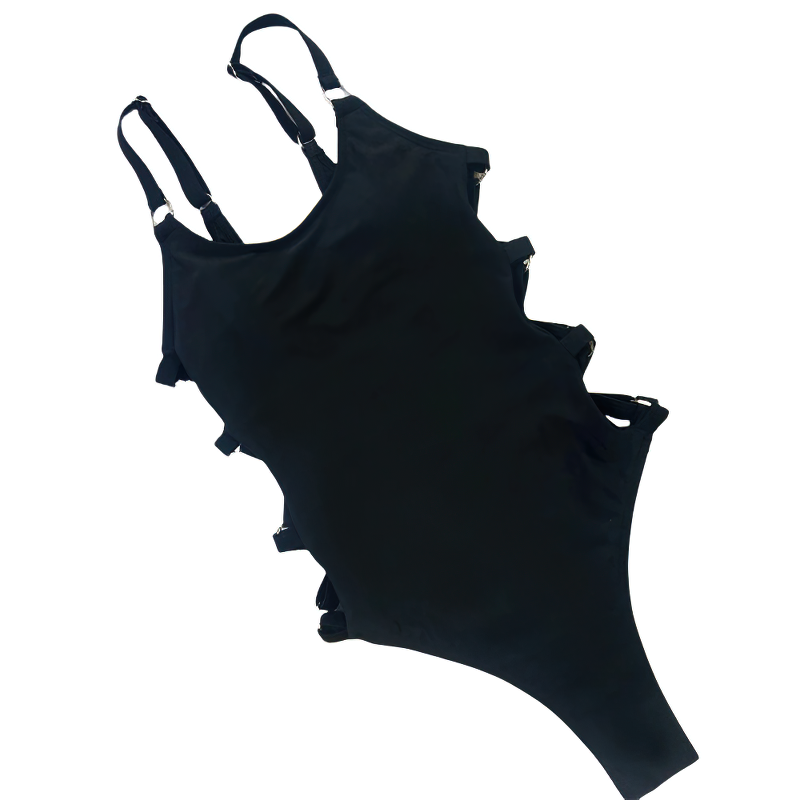 Stylish black hollow out monokini swimsuit for women, perfect for summer fashion and beach outings.