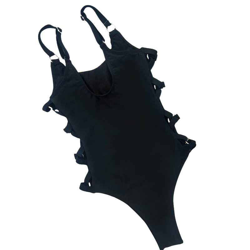 Stylish black hollow out monokini swimsuit for women, perfect for summer fashion and beach wear.