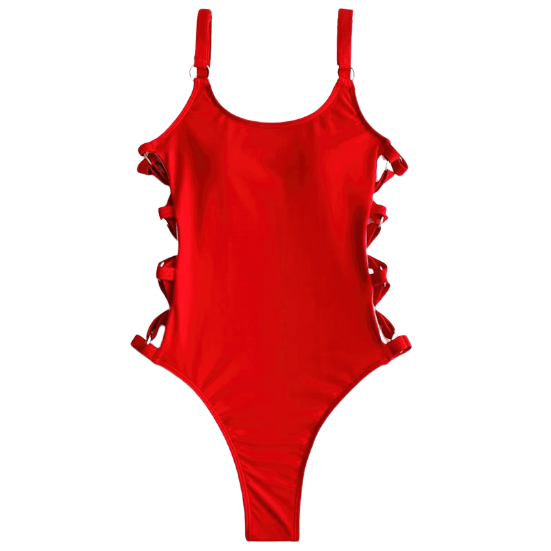 Stylish red hollow out monokini swimsuit for women, perfect for summer fashion and pool days.