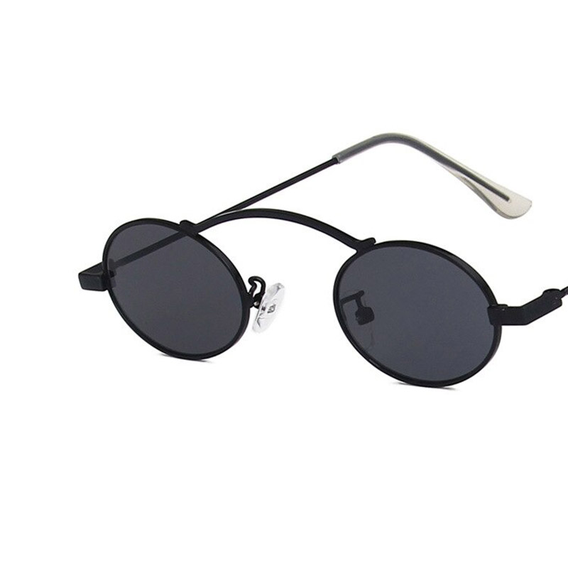 Stylish small oval steampunk sunglasses in black with UV400 protection for women.
