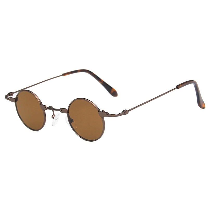 Stylish small round sunglasses in brown, unisex steampunk design, perfect accessory for adding flair to any outfit.