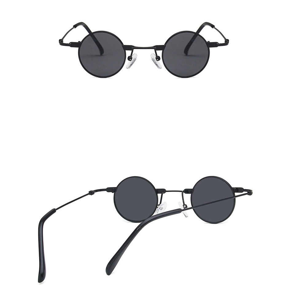 Stylish unisex small round sunglasses in steampunk style, featuring a sleek black design.