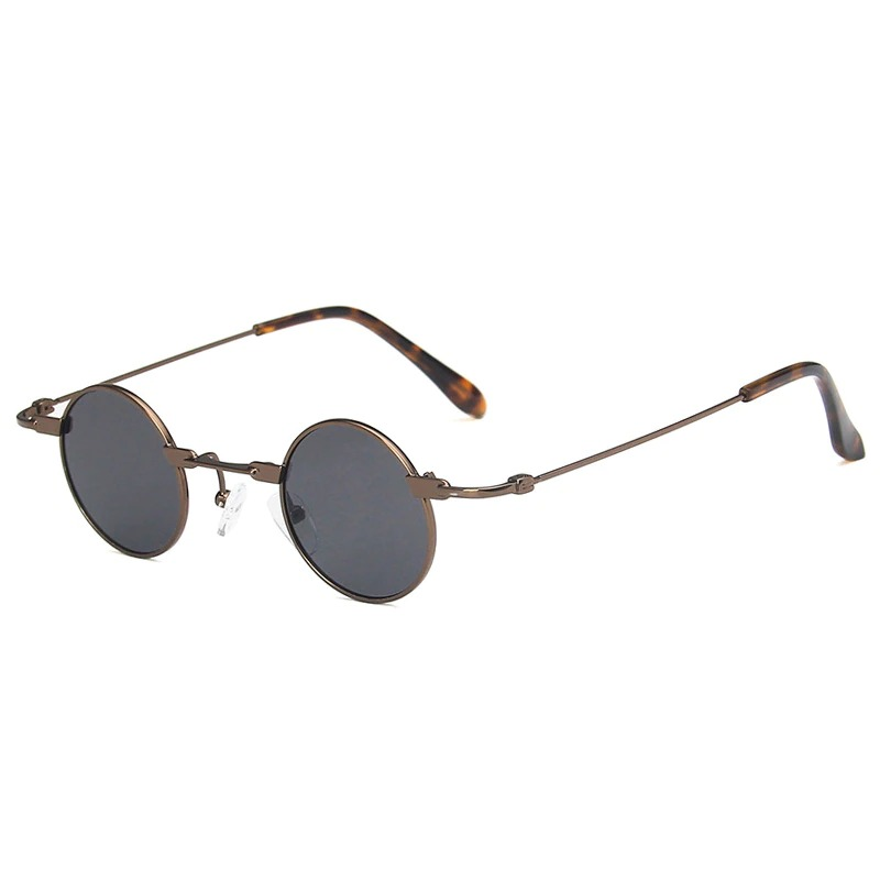 Stylish unisex small round sunglasses in steampunk style with dark lenses and sleek alloy frame.