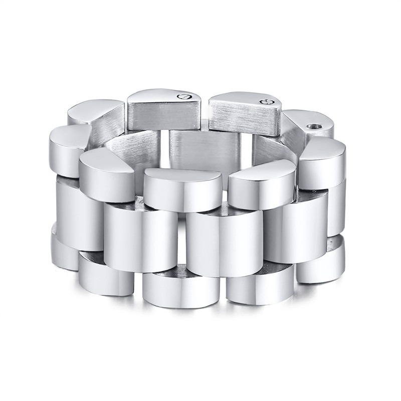 Stylish unisex chunky chain ring in high-polished stainless steel, featuring a unique asymmetrical design for alternative fashion.