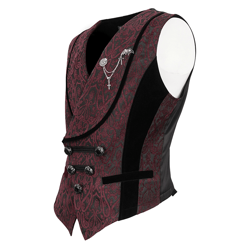 Stylish male waistcoat featuring patterned metal buttons and elegant design for a trendy look.