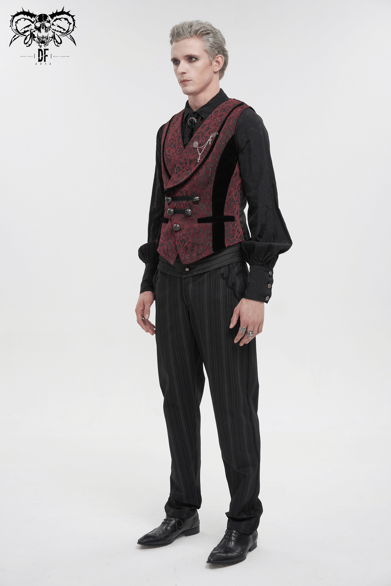Stylish Waistcoat with Patterned Metal Buttons and Belt on Back / Male Elegant Waistcoats