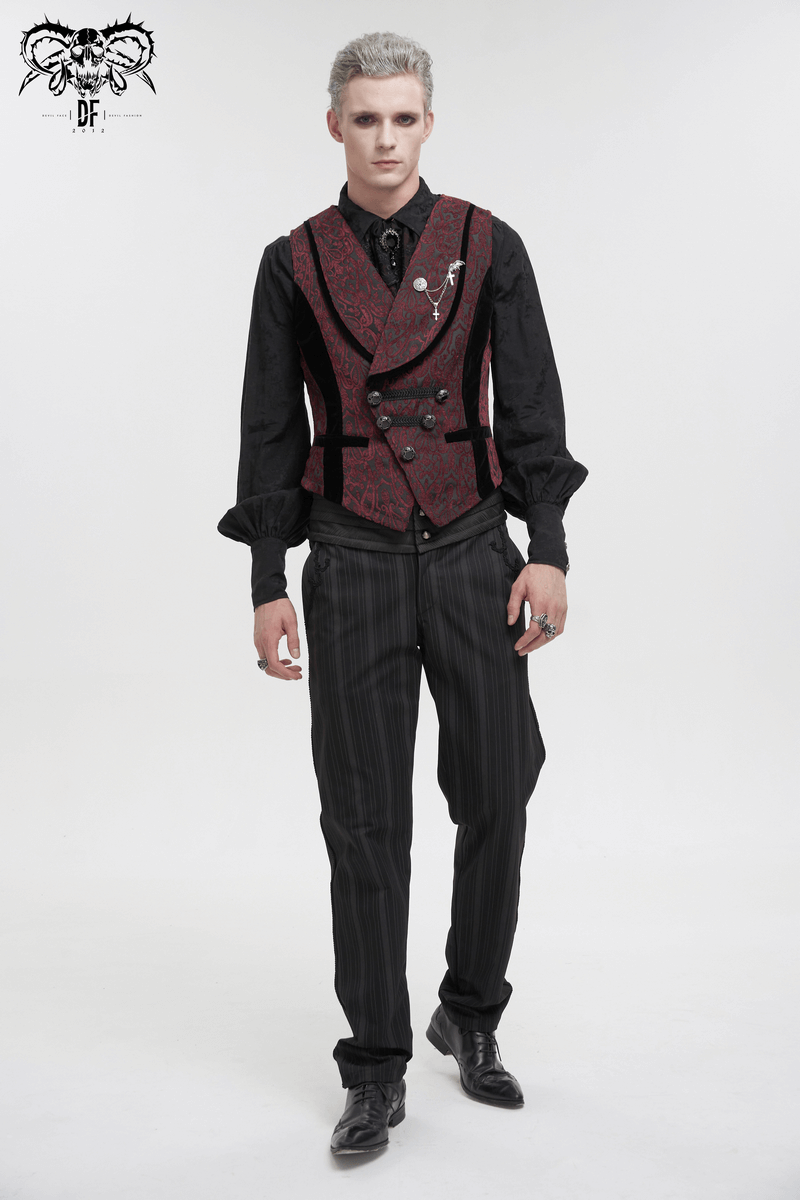 Trendy men's waistcoat featuring patterned metal buttons and elegant design for a stylish wardrobe upgrade.