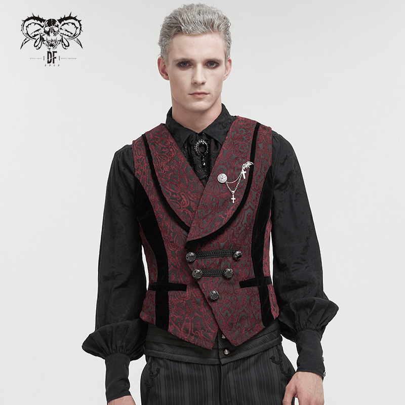 Stylish men's waistcoat with patterned metal buttons and elegant design for a trendy look.
