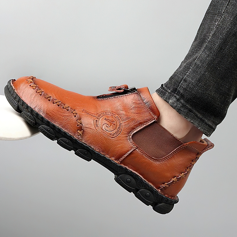 Stylish Warm Ankle Boots Of Genuine Leather For Men / Casual Big Size Footwear - HARD'N'HEAVY