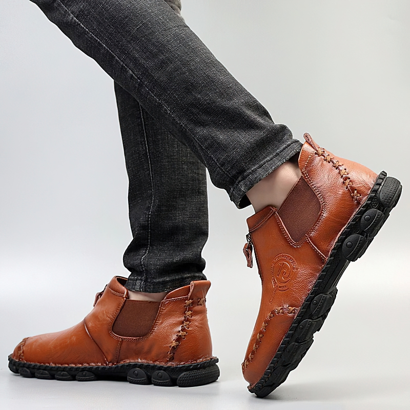 Stylish Warm Ankle Boots Of Genuine Leather For Men / Casual Big Size Footwear - HARD'N'HEAVY